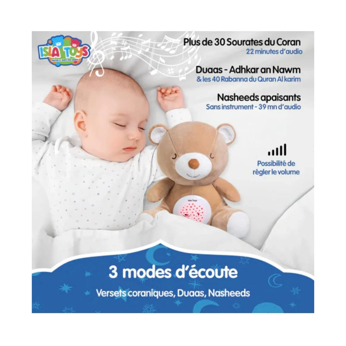 OURSON VEILLEUSE CORANIQUE AVEC DETECTEUR DE PLEURS