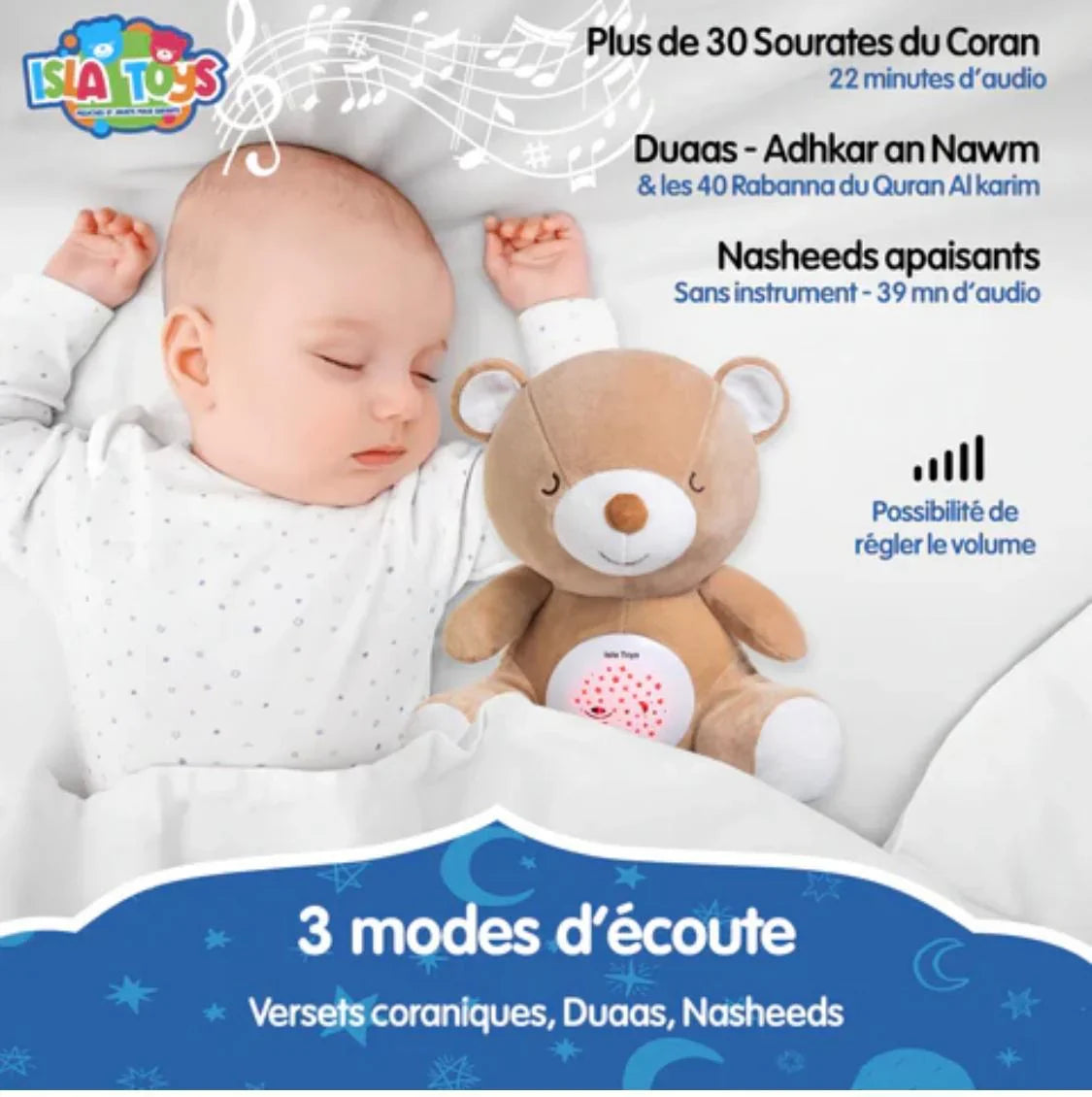 OURSON VEILLEUSE CORANIQUE AVEC DETECTEUR DE PLEURS